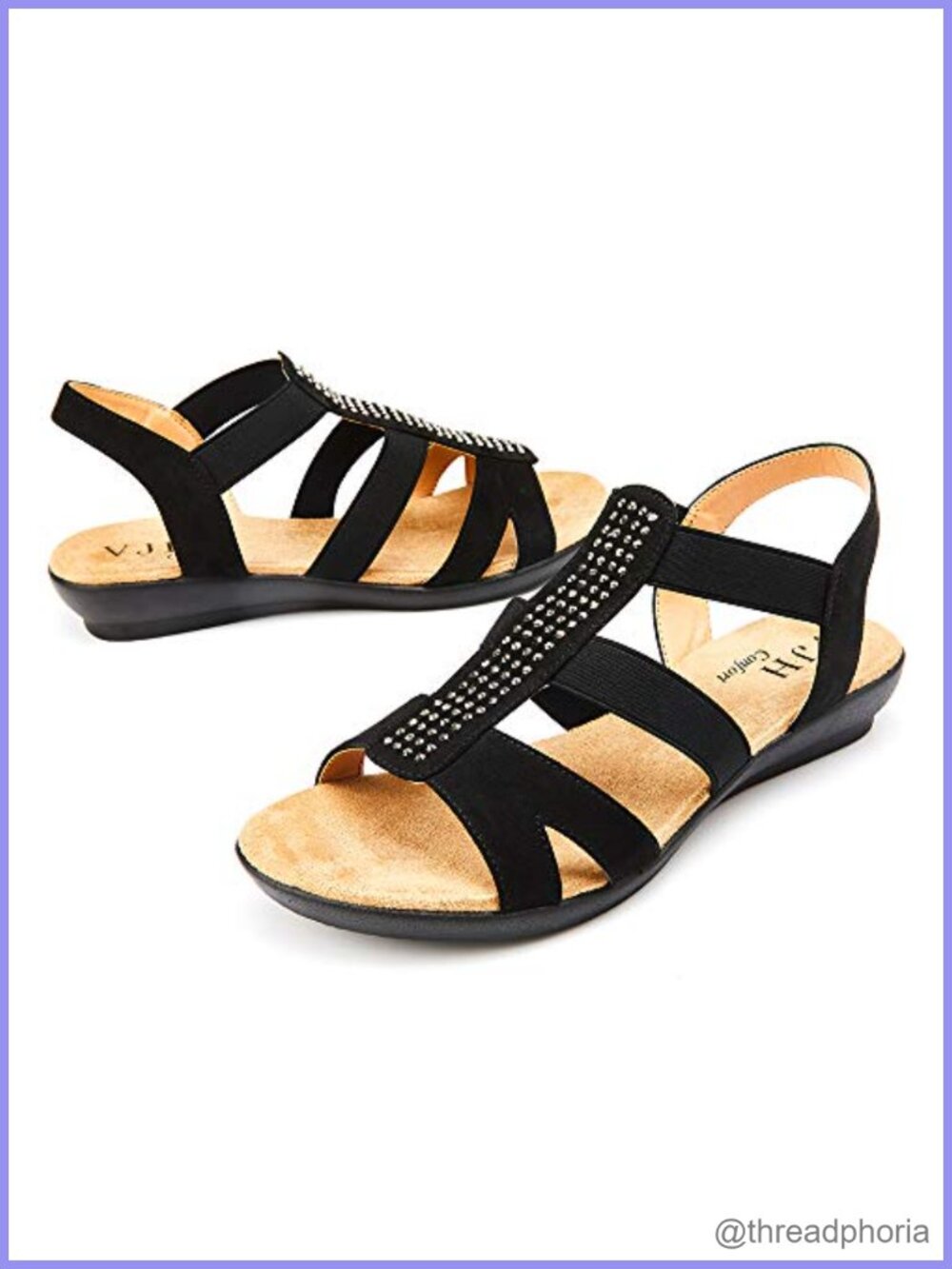 Women's Faux Suede Flat Sandals Rhinestone Slip On Slingback Casual